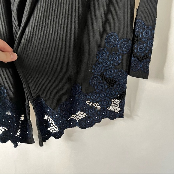 Soft Surroundings Womens Lucy Topper Twilight embroidered ribbed cardigan Size M - Picture 6 of 11